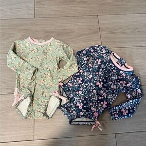 Ruffle Butts 3T Swim bundle Long Sleeve Baby Swimsuits - Green & Navy